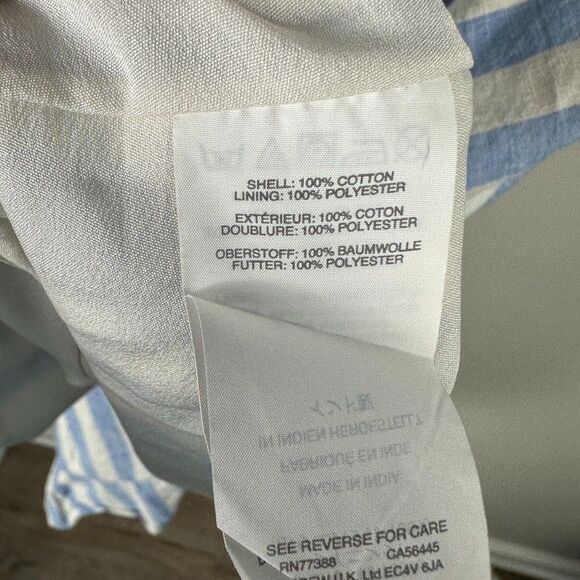 J. Crew White Blue Stripe Faux Wrap Short Sleeve V-Neck Dress Size 2 Cotton - Picture 4 of 5